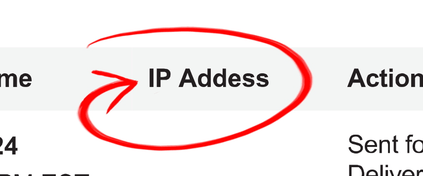 Audit trail column header IP Address circled in red