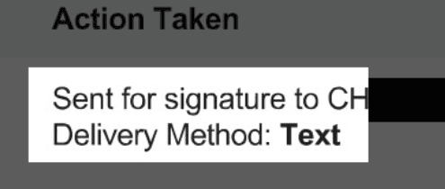 Action Taken cell showing Delivery Method Text